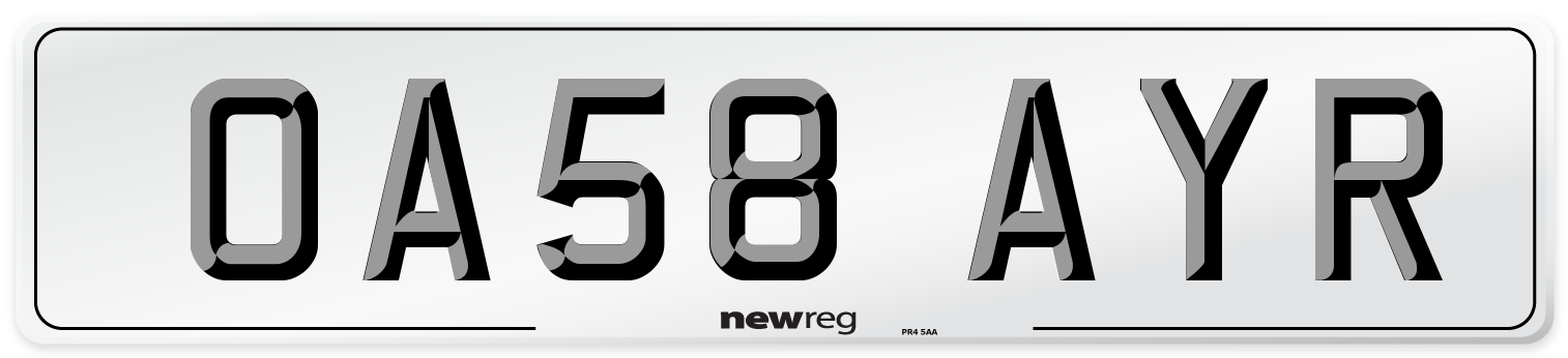 OA58 AYR Number Plate from New Reg
